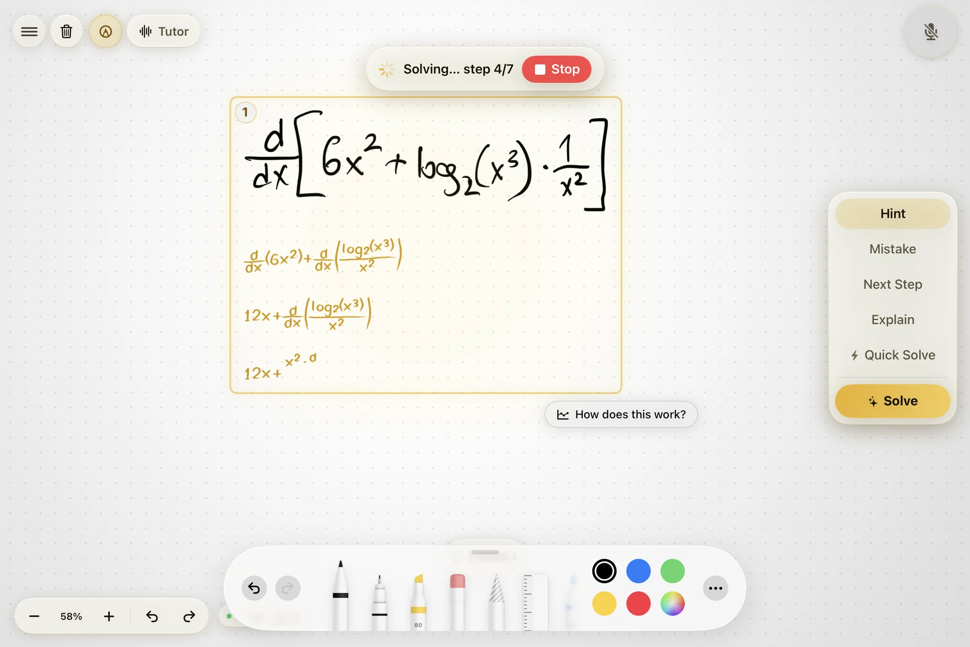 Klera's handwritten solution of a derivative, after the fourth step